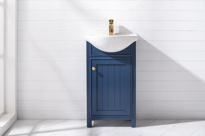 Marian 20" Single Sink Vanity with Porcelain Top - Design Element Bath Kitchen - Bathroom Vanity - Navy with Satin Gold Hardware