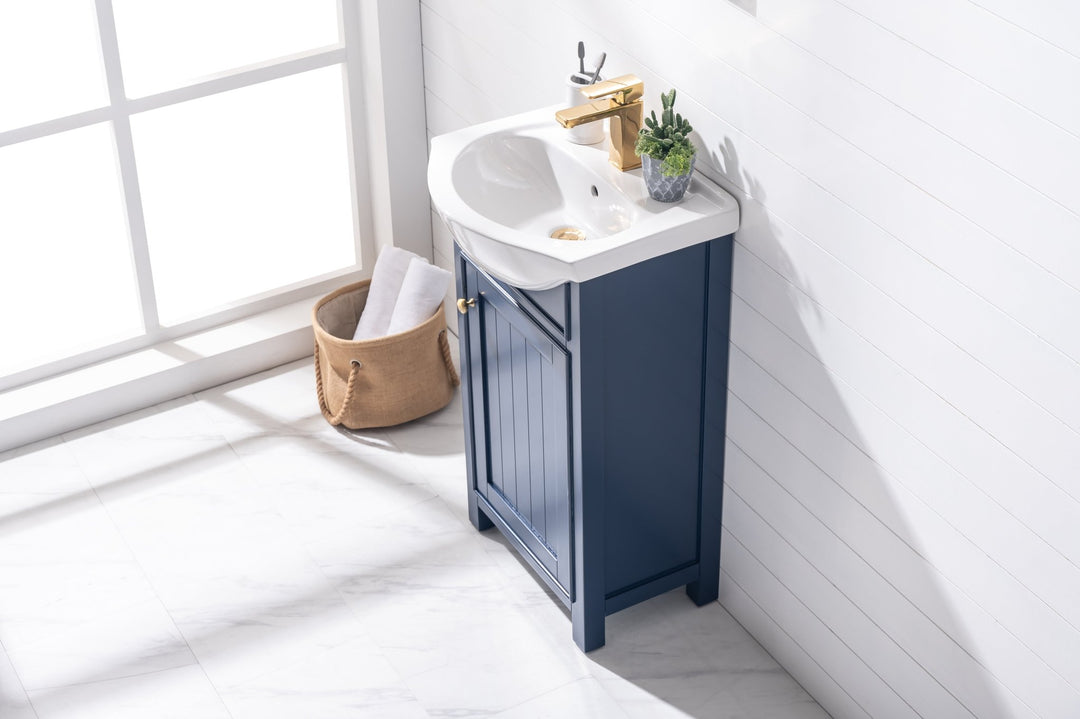 Marian 20" Single Sink Vanity with Porcelain Top - Design Element Bath Kitchen - Bathroom Vanity - Navy with Satin Gold Hardware