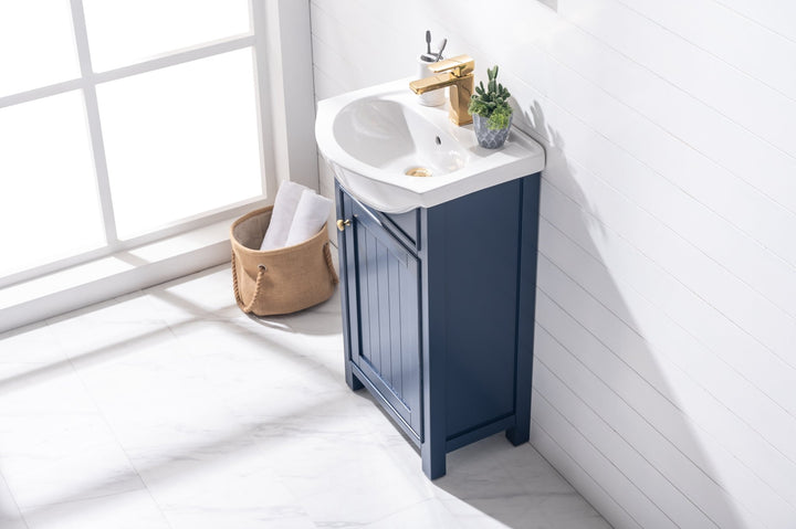 Marian 20" Single Sink Vanity with Porcelain Top - Design Element Bath Kitchen - Bathroom Vanity - Navy with Satin Gold Hardware