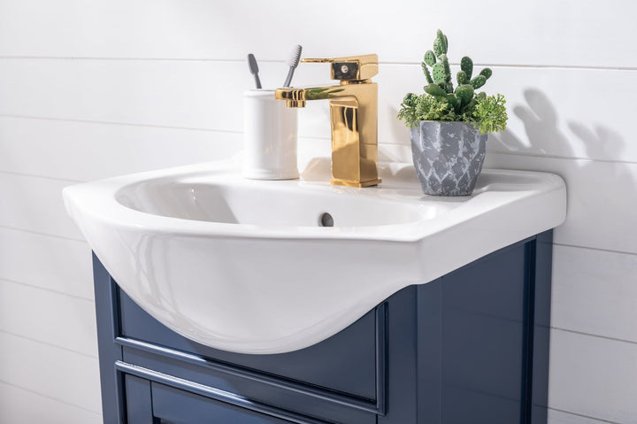 Marian 20" Single Sink Vanity with Porcelain Top - Design Element Bath Kitchen - Bathroom Vanity - Navy with Satin Gold Hardware