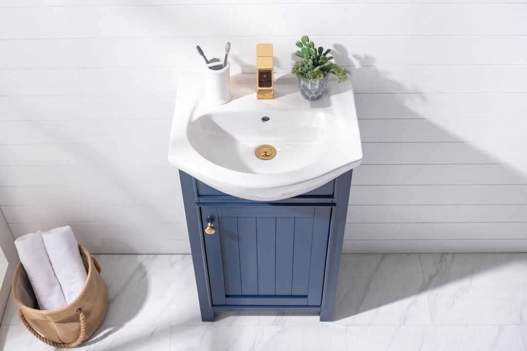 Marian 20" Single Sink Vanity with Porcelain Top - Design Element Bath Kitchen - Bathroom Vanity - Navy with Satin Gold Hardware
