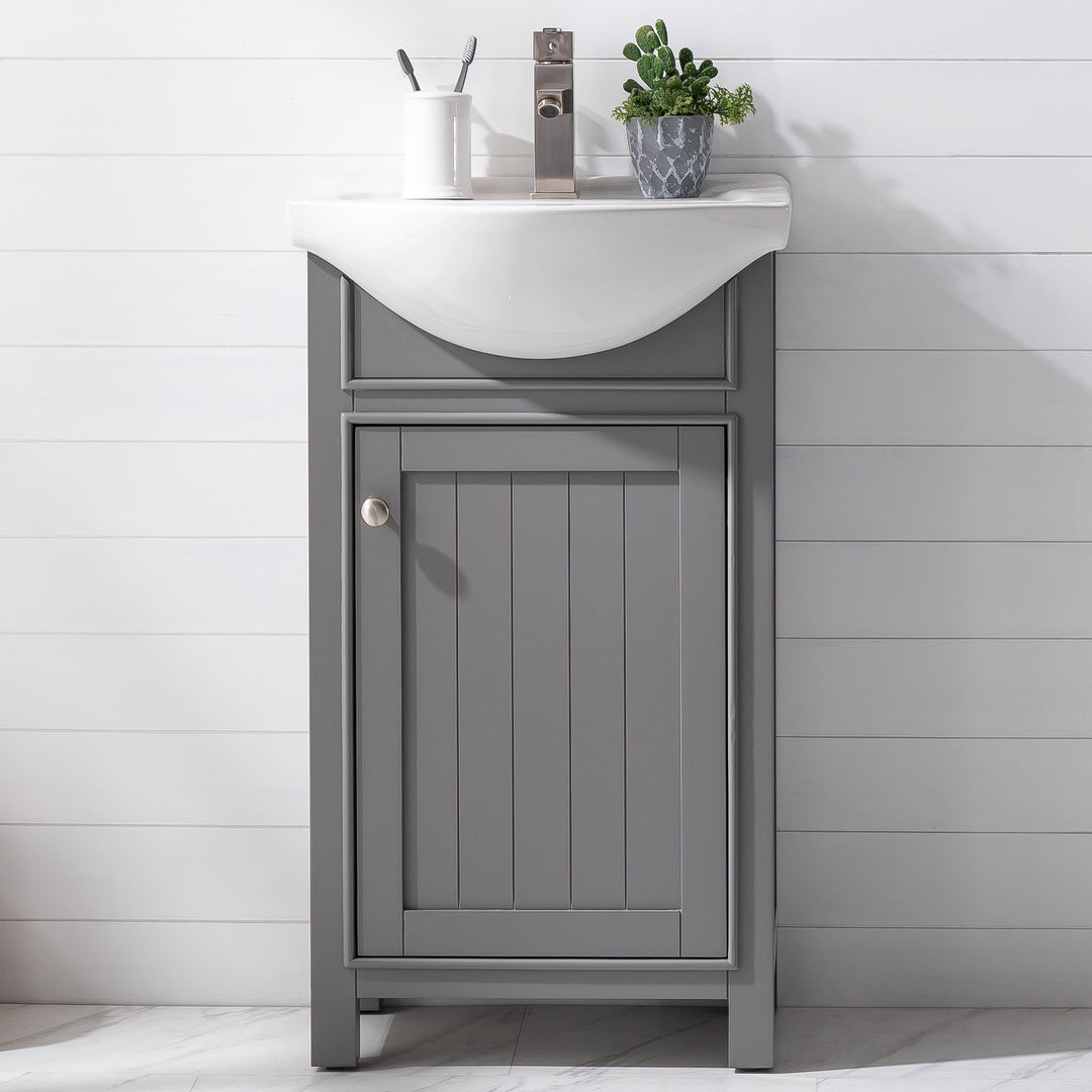 Marian 20" Single Sink Vanity with Porcelain Top - Design Element Bath Kitchen - Bathroom Vanity - Gray with Silver Satin Hardware