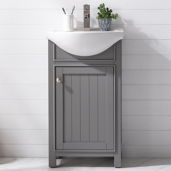 Marian 20" Single Sink Vanity with Porcelain Top - Design Element Bath Kitchen - Bathroom Vanity - Gray with Silver Satin Hardware