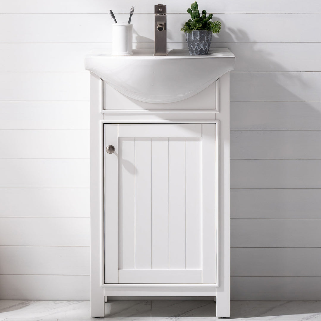 Marian 20" Single Sink Vanity with Porcelain Top - Design Element Bath Kitchen - Bathroom Vanity - White with Silver Satin Hardware
