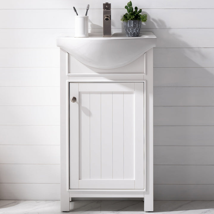 Marian 20" Single Sink Vanity with Porcelain Top - Design Element Bath Kitchen - Bathroom Vanity - White with Silver Satin Hardware