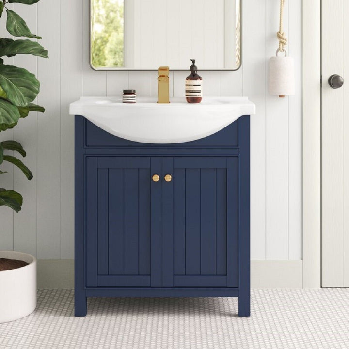 Marian 30" Single Sink Vanity with Porcelain Top - Design Element Bath Kitchen - Bathroom Vanity - Navy with Satin Gold Hardware
