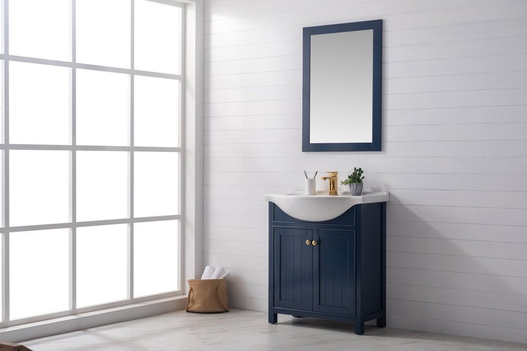 Marian 30" Single Sink Vanity with Porcelain Top - Design Element Bath Kitchen - Bathroom Vanity - Navy with Satin Gold Hardware