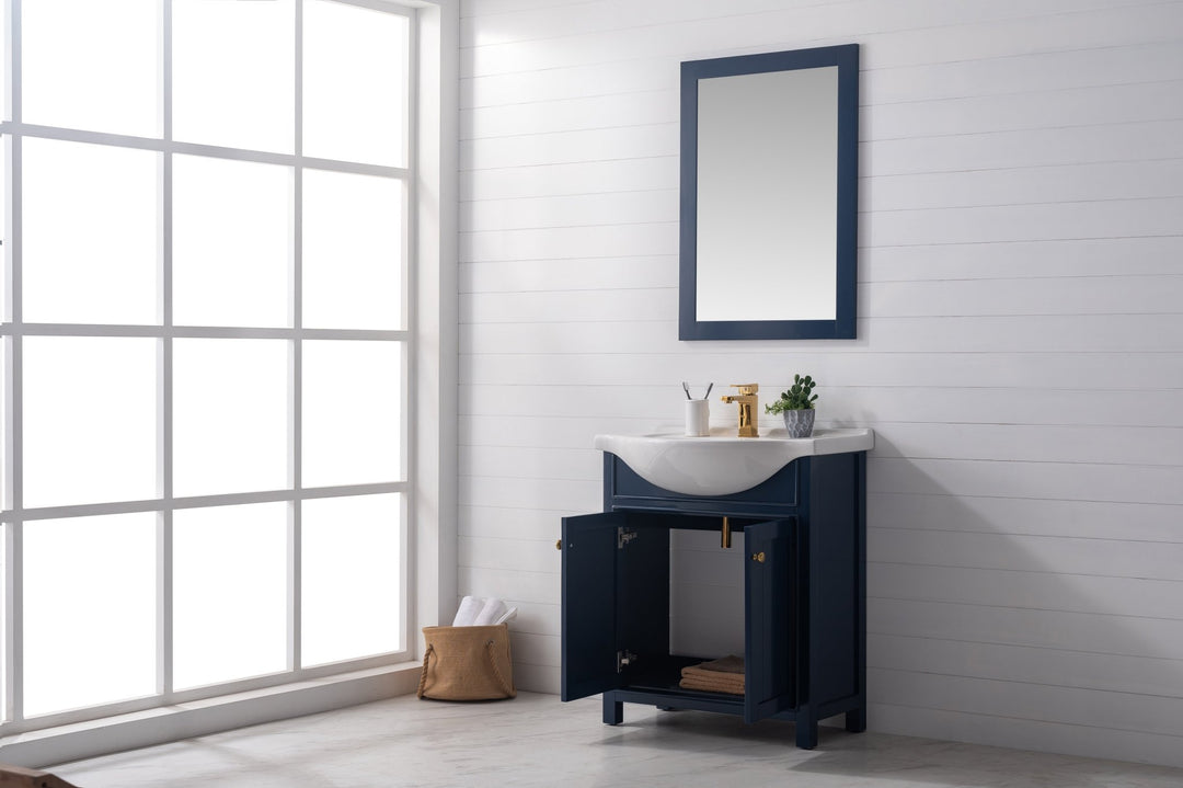 Marian 30" Single Sink Vanity with Porcelain Top - Design Element Bath Kitchen - Bathroom Vanity - Navy with Satin Gold Hardware