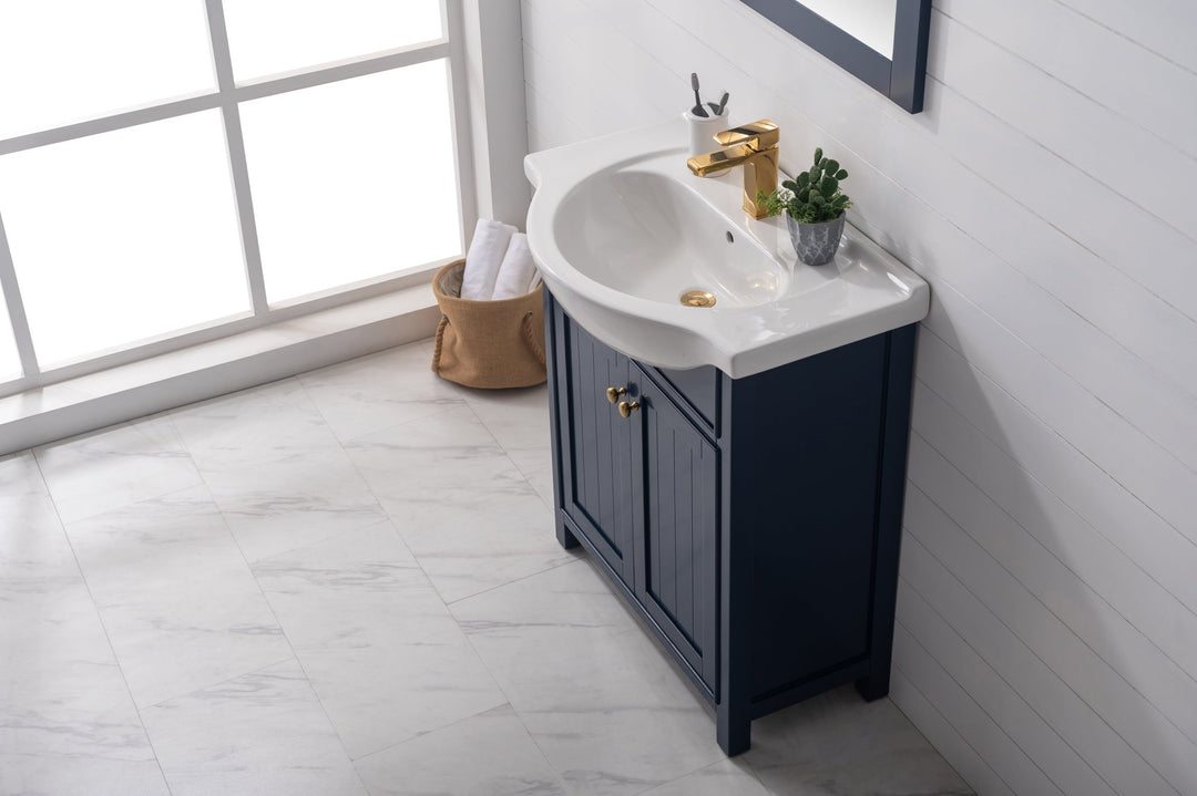 Marian 30" Single Sink Vanity with Porcelain Top - Design Element Bath Kitchen - Bathroom Vanity - Navy with Satin Gold Hardware