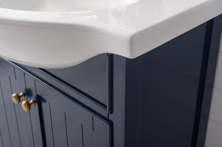 Marian 30" Single Sink Vanity with Porcelain Top - Design Element Bath Kitchen - Bathroom Vanity - Navy with Satin Gold Hardware