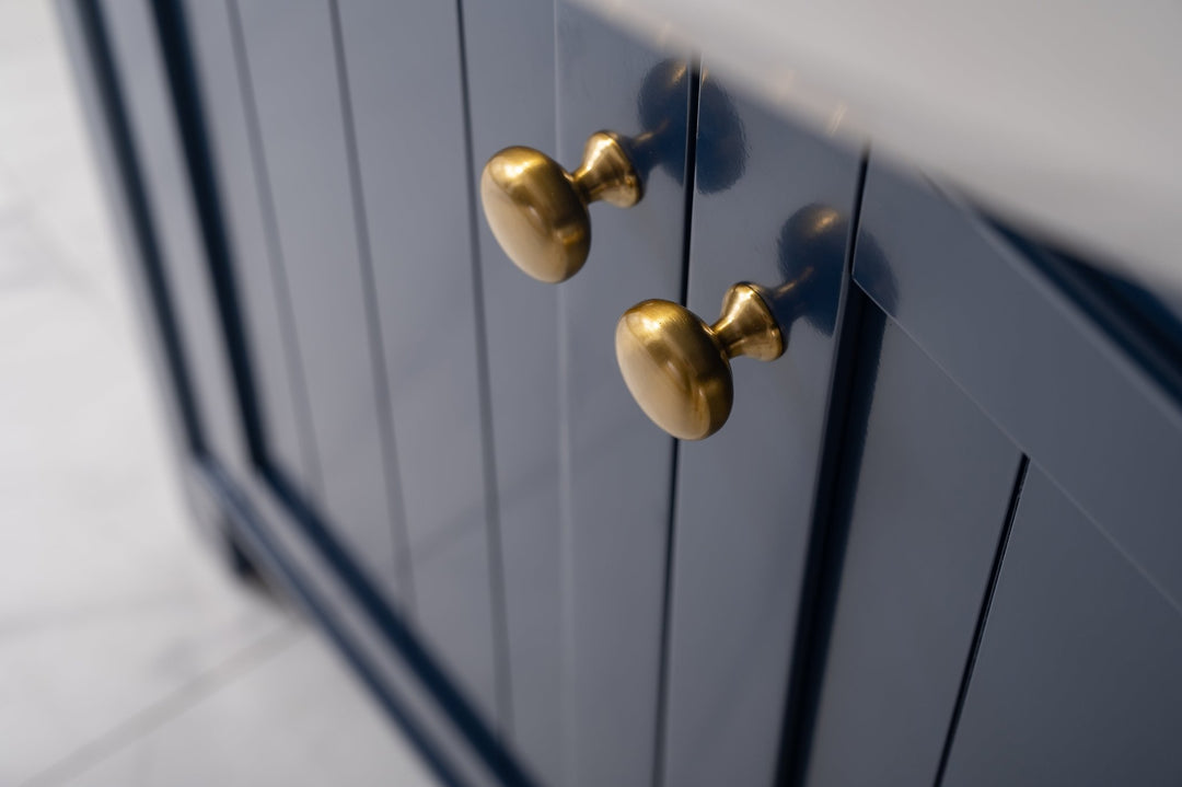 Marian 30" Single Sink Vanity with Porcelain Top - Design Element Bath Kitchen - Bathroom Vanity - Navy with Satin Gold Hardware