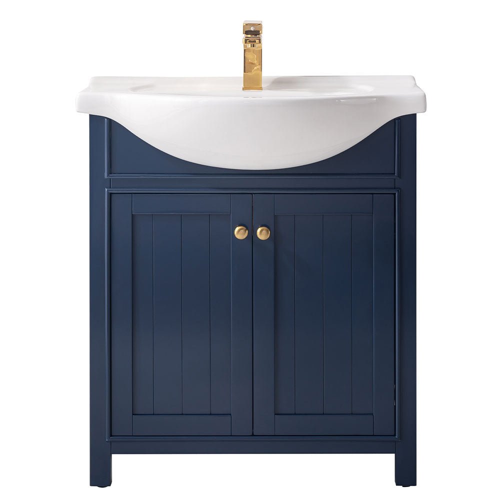 Marian 30" Single Sink Vanity with Porcelain Top - Design Element Bath Kitchen - Bathroom Vanity - Navy with Satin Gold Hardware