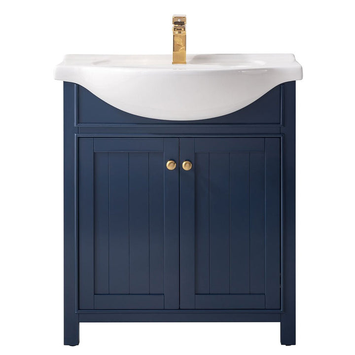 Marian 30" Single Sink Vanity with Porcelain Top - Design Element Bath Kitchen - Bathroom Vanity - Navy with Satin Gold Hardware