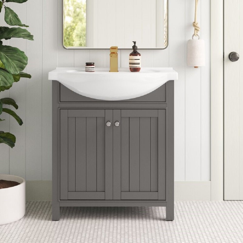 Marian 30" Single Sink Vanity with Porcelain Top - Design Element Bath Kitchen - Bathroom Vanity - Gray with Silver Satin Hardware