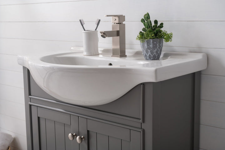 Marian 30" Single Sink Vanity with Porcelain Top - Design Element Bath Kitchen - Bathroom Vanity - Navy with Satin Gold Hardware