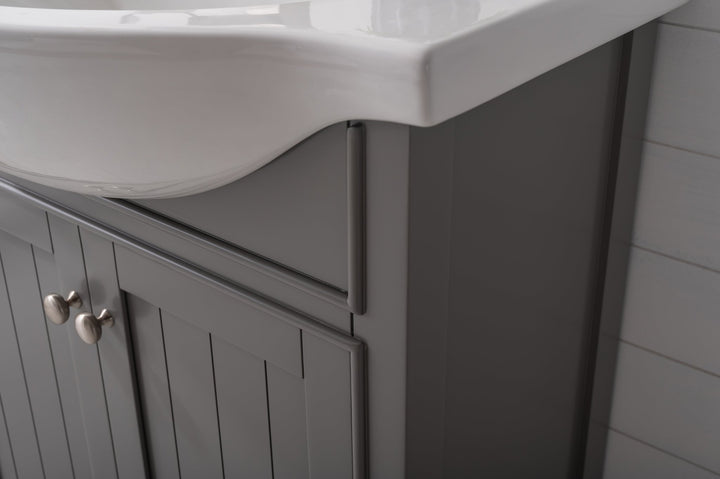 Marian 30" Single Sink Vanity with Porcelain Top - Design Element Bath Kitchen - Bathroom Vanity - Navy with Satin Gold Hardware