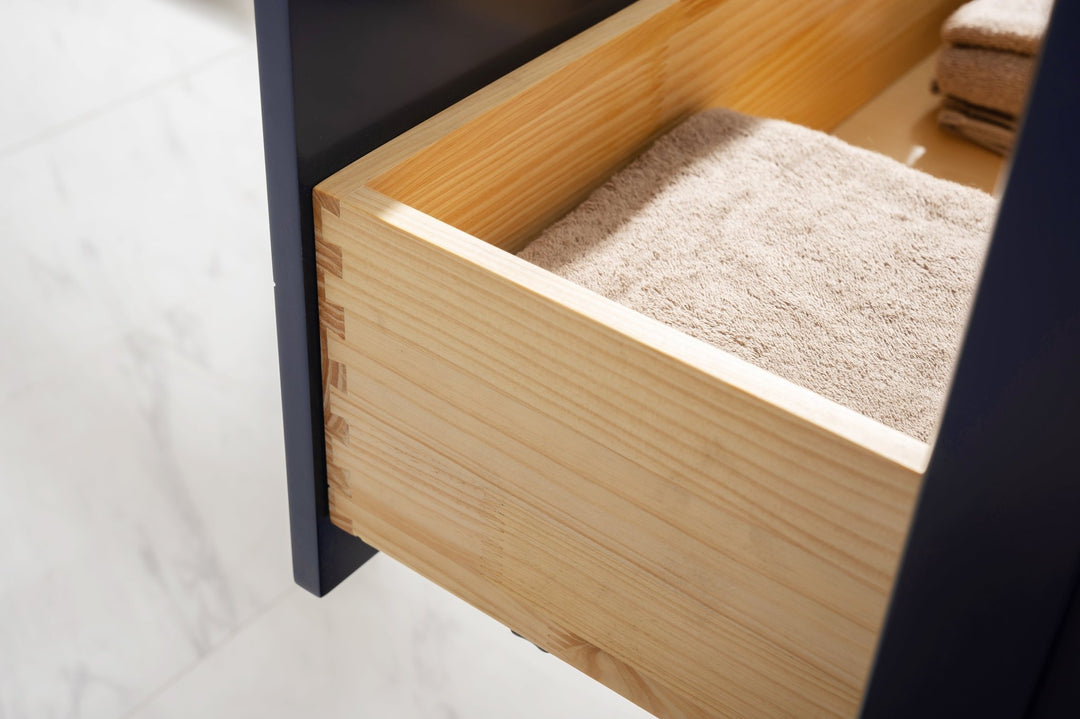 Logan 30" Single Sink Vanity with Porcelain Top - Design Element Bath Kitchen - Bathroom Vanity - Navy with Satin Gold Hardware