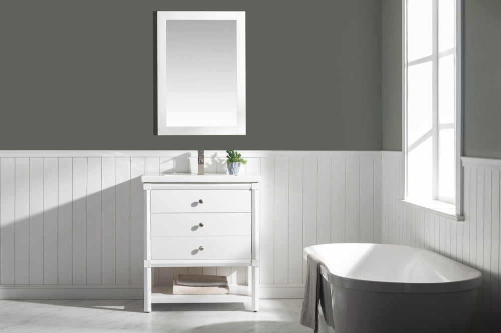 Logan 30" Single Sink Vanity with Porcelain Top - Design Element Bath Kitchen - Bathroom Vanity - Navy with Satin Gold Hardware