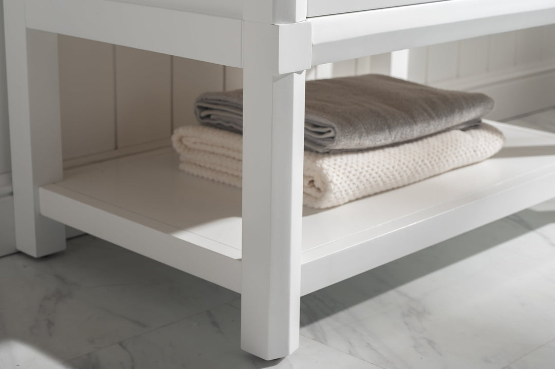 Logan 30" Single Sink Vanity with Porcelain Top - Design Element Bath Kitchen - Bathroom Vanity - Navy with Satin Gold Hardware