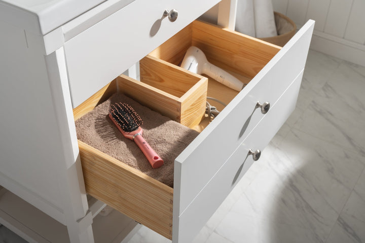 Logan 30" Single Sink Vanity with Porcelain Top - Design Element Bath Kitchen - Bathroom Vanity - Navy with Satin Gold Hardware