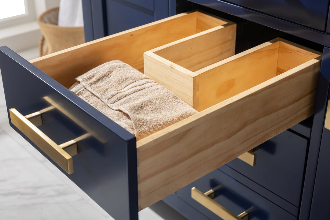 Valentino 42" Single Sink Vanity with White Quartz Top - Design Element Bath Kitchen - Bathroom Vanity - Navy with Satin Gold Hardware