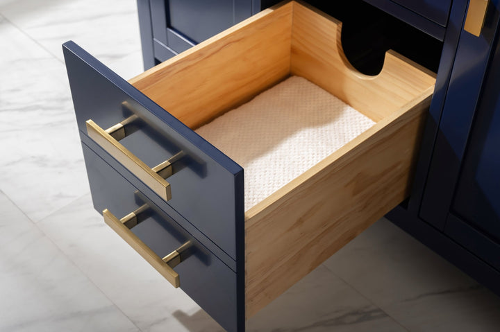 Valentino 42" Single Sink Vanity with White Quartz Top - Design Element Bath Kitchen - Bathroom Vanity - Navy with Satin Gold Hardware