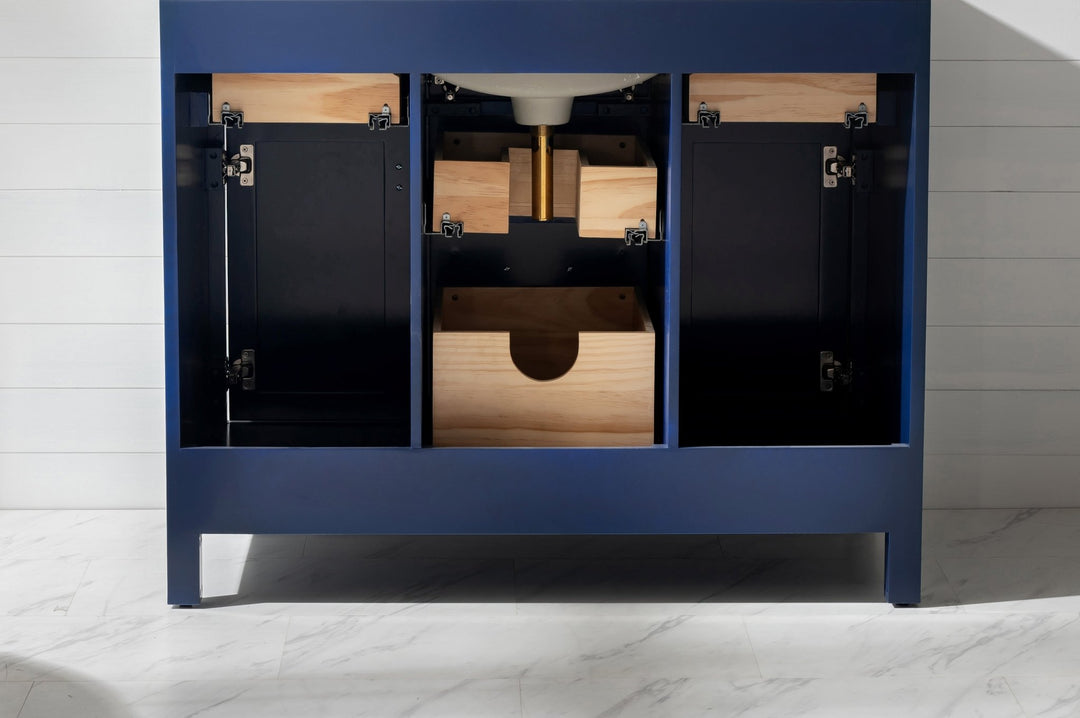 Valentino 42" Single Sink Vanity with White Quartz Top - Design Element Bath Kitchen - Bathroom Vanity - Navy with Satin Gold Hardware