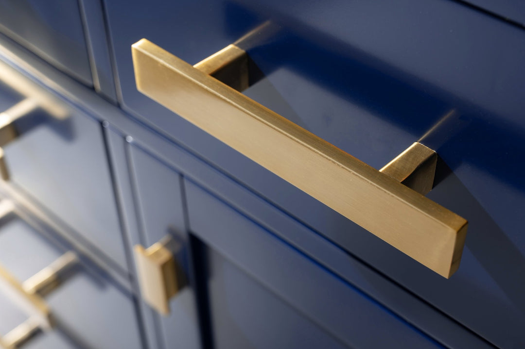 Valentino 42" Single Sink Vanity with White Quartz Top - Design Element Bath Kitchen - Bathroom Vanity - Navy with Satin Gold Hardware