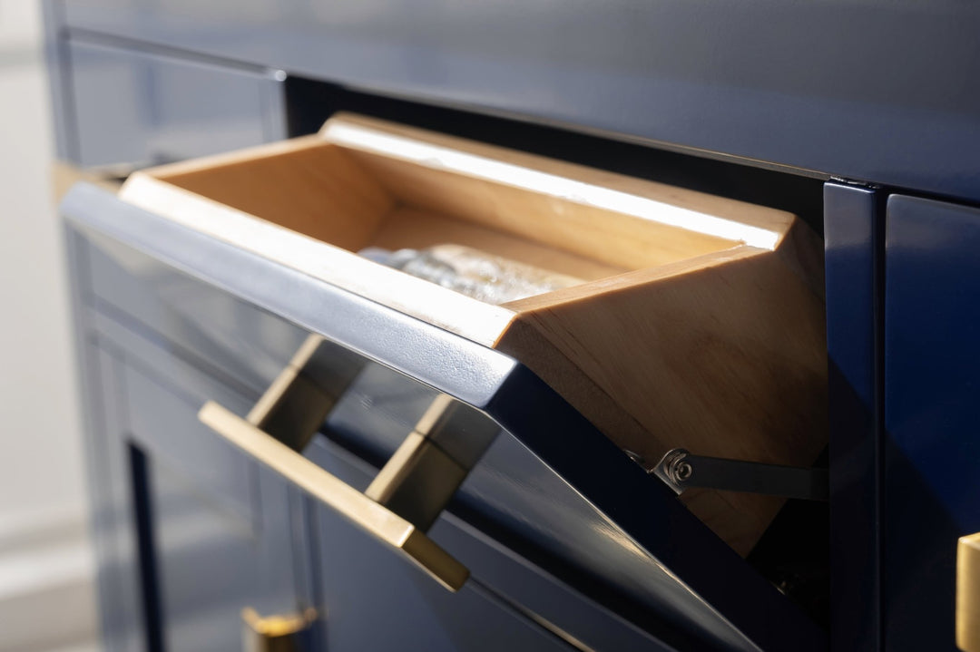 Valentino 42" Single Sink Vanity with White Quartz Top - Design Element Bath Kitchen - Bathroom Vanity - Navy with Satin Gold Hardware