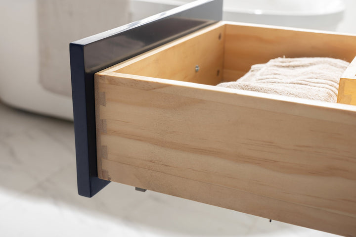 Valentino 42" Single Sink Vanity with White Quartz Top - Design Element Bath Kitchen - Bathroom Vanity - Navy with Satin Gold Hardware