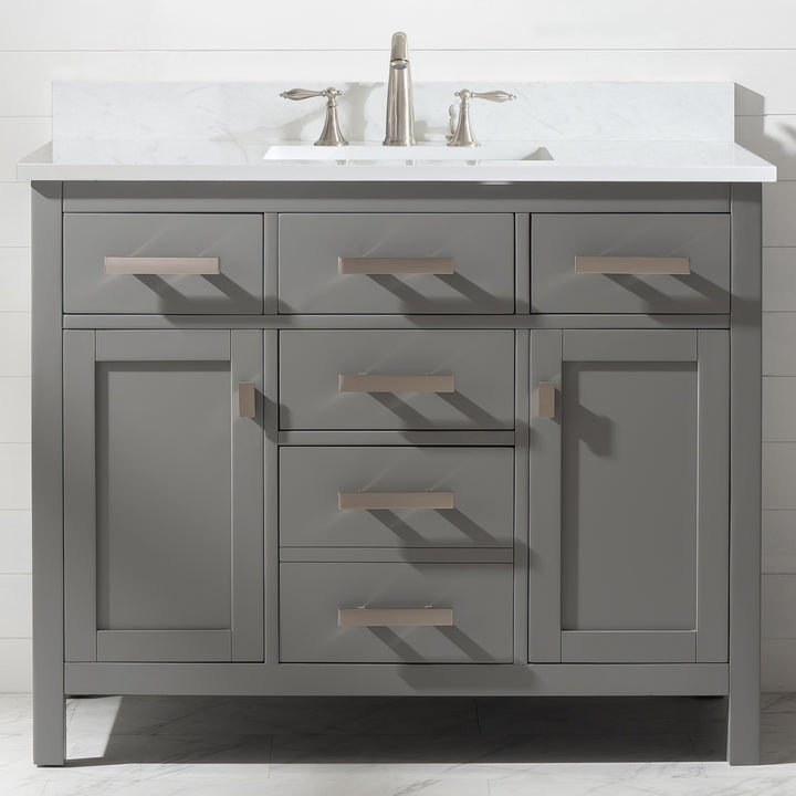 Valentino 42" Single Sink Vanity with White Quartz Top - Design Element Bath Kitchen - Bathroom Vanity - Navy with Satin Gold Hardware