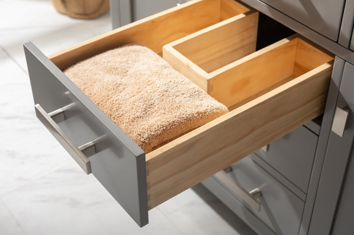 Valentino 42" Single Sink Vanity with White Quartz Top - Design Element Bath Kitchen - Bathroom Vanity - Navy with Satin Gold Hardware