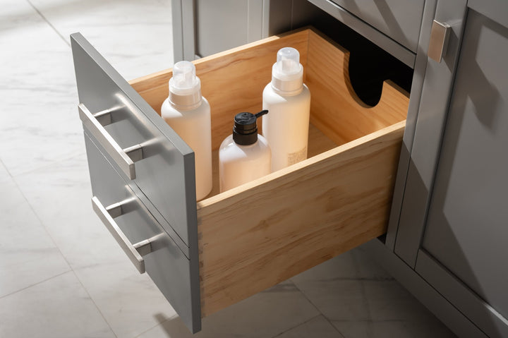 Valentino 42" Single Sink Vanity with White Quartz Top - Design Element Bath Kitchen - Bathroom Vanity - Navy with Satin Gold Hardware