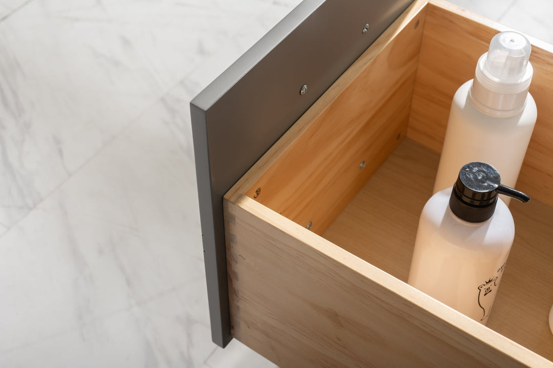 Valentino 42" Single Sink Vanity with White Quartz Top - Design Element Bath Kitchen - Bathroom Vanity - Navy with Satin Gold Hardware