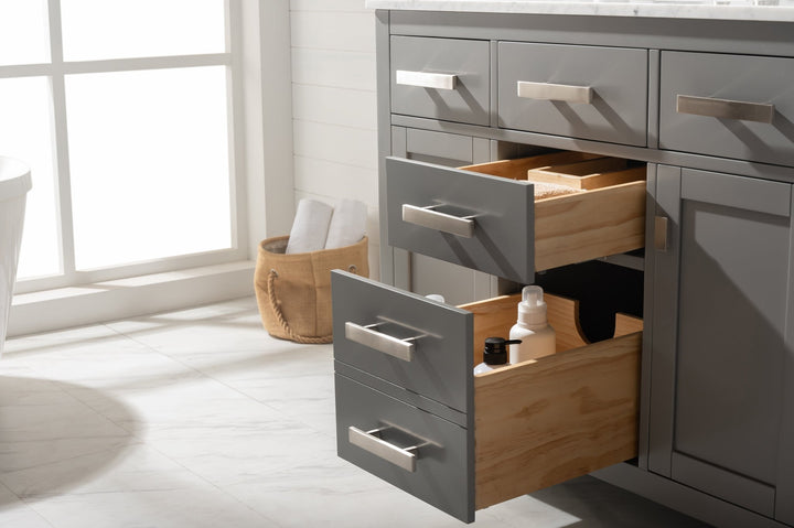 Valentino 42" Single Sink Vanity with White Quartz Top - Design Element Bath Kitchen - Bathroom Vanity - Navy with Satin Gold Hardware