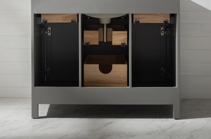 Valentino 42" Single Sink Vanity with White Quartz Top - Design Element Bath Kitchen - Bathroom Vanity - Navy with Satin Gold Hardware