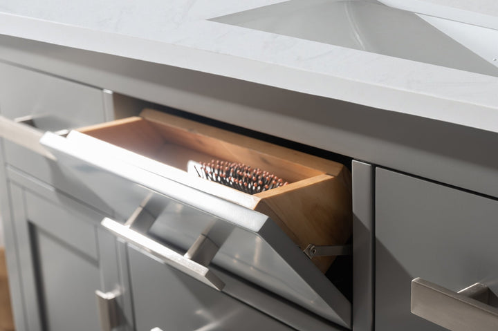 Valentino 42" Single Sink Vanity with White Quartz Top - Design Element Bath Kitchen - Bathroom Vanity - Navy with Satin Gold Hardware