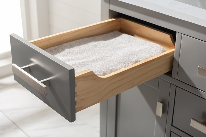 Valentino 42" Single Sink Vanity with White Quartz Top - Design Element Bath Kitchen - Bathroom Vanity - Navy with Satin Gold Hardware