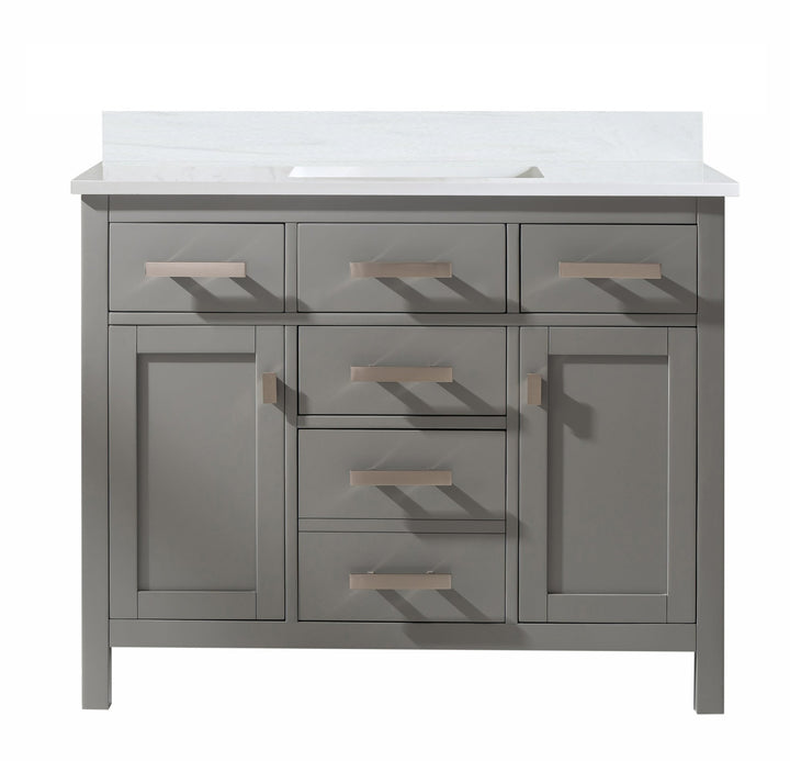 Valentino 42" Single Sink Vanity with White Quartz Top - Design Element Bath Kitchen - Bathroom Vanity - Navy with Satin Gold Hardware