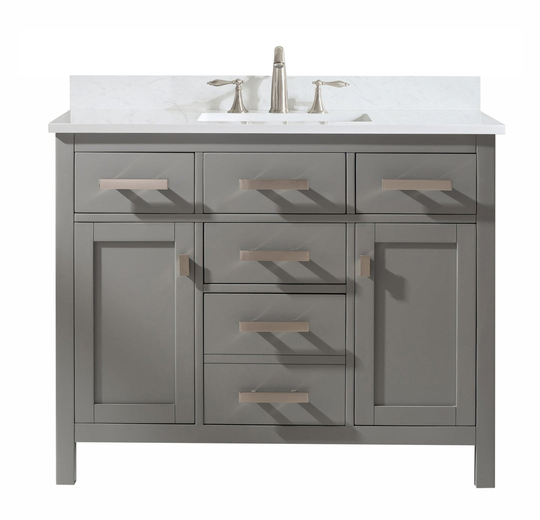Valentino 42" Single Sink Vanity with White Quartz Top - Design Element Bath Kitchen - Bathroom Vanity - Navy with Satin Gold Hardware