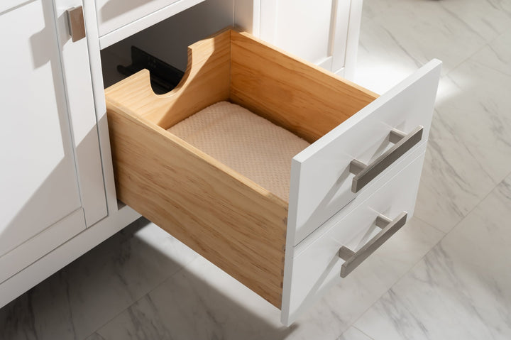 Valentino 42" Single Sink Vanity with White Quartz Top - Design Element Bath Kitchen - Bathroom Vanity - Navy with Satin Gold Hardware