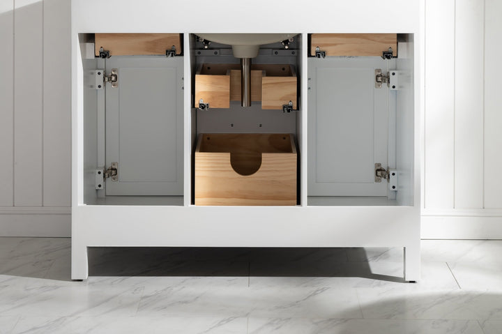 Valentino 42" Single Sink Vanity with White Quartz Top - Design Element Bath Kitchen - Bathroom Vanity - Navy with Satin Gold Hardware