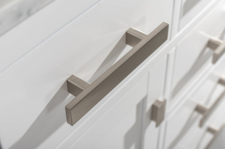 Valentino 42" Single Sink Vanity with White Quartz Top - Design Element Bath Kitchen - Bathroom Vanity - Navy with Satin Gold Hardware