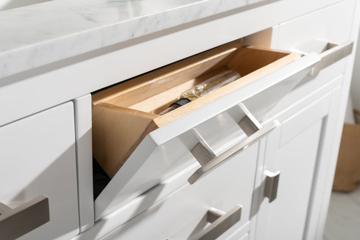 Valentino 42" Single Sink Vanity with White Quartz Top - Design Element Bath Kitchen - Bathroom Vanity - Navy with Satin Gold Hardware