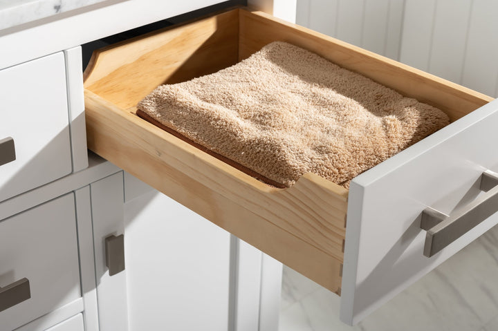 Valentino 42" Single Sink Vanity with White Quartz Top - Design Element Bath Kitchen - Bathroom Vanity - Navy with Satin Gold Hardware