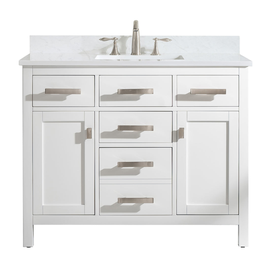 Valentino 42" Single Sink Vanity with White Quartz Top - Design Element Bath Kitchen - Bathroom Vanity - Navy with Satin Gold Hardware