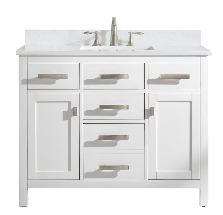 Valentino 42" Single Sink Vanity with White Quartz Top - Design Element Bath Kitchen - Bathroom Vanity - Navy with Satin Gold Hardware