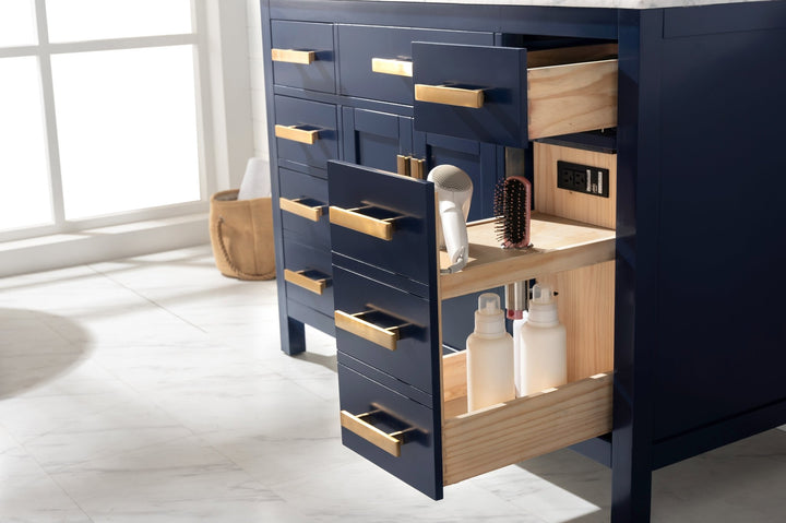 Valentino 48" Single Sink Vanity with White Quartz Top - Design Element Bath Kitchen - Bathroom Vanity - Navy with Satin Gold Hardware