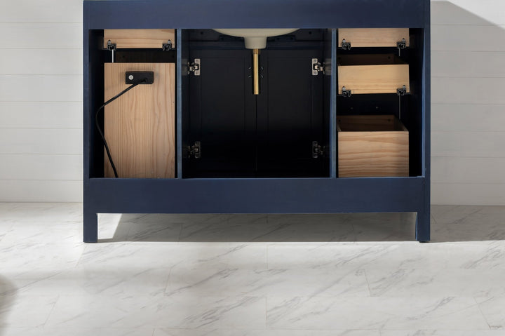 Valentino 48" Single Sink Vanity with White Quartz Top - Design Element Bath Kitchen - Bathroom Vanity - Navy with Satin Gold Hardware