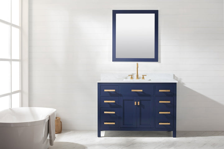 Valentino 48" Single Sink Vanity with White Quartz Top - Design Element Bath Kitchen - Bathroom Vanity - Navy with Satin Gold Hardware